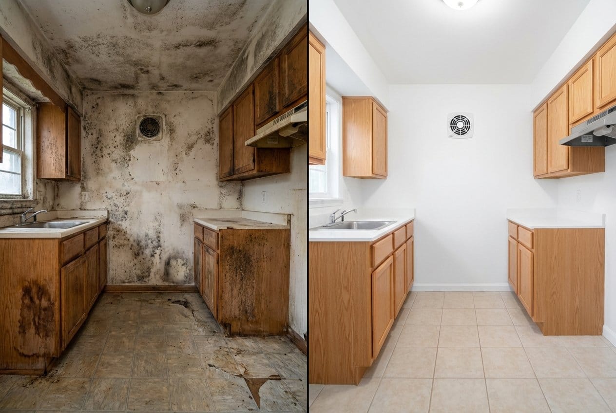 Basement & Foundation Mold Removal restoration — home kitchen of two-story residence in Alpine, NJ