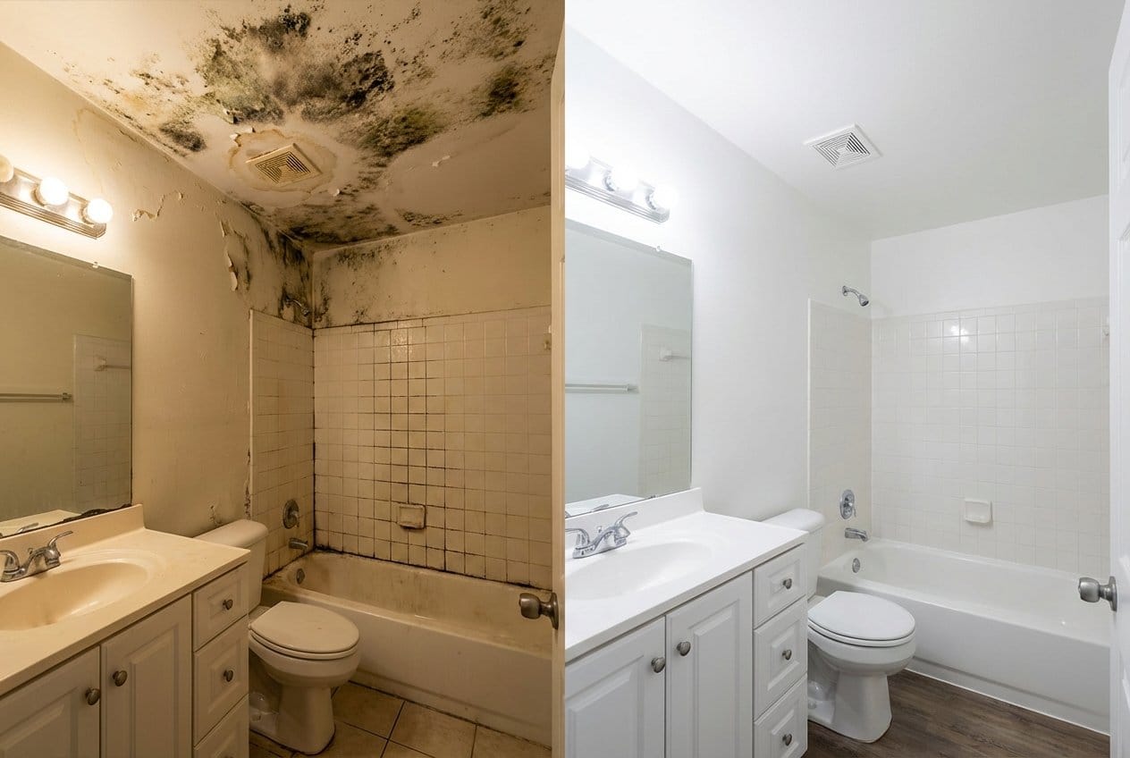 Before and after basement & foundation mold removal in Alpine private residence bathroom