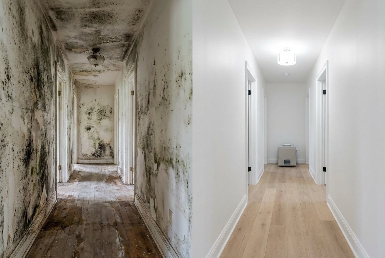 Odor Removal & Disinfection before and after in hallway, Alpine NJ