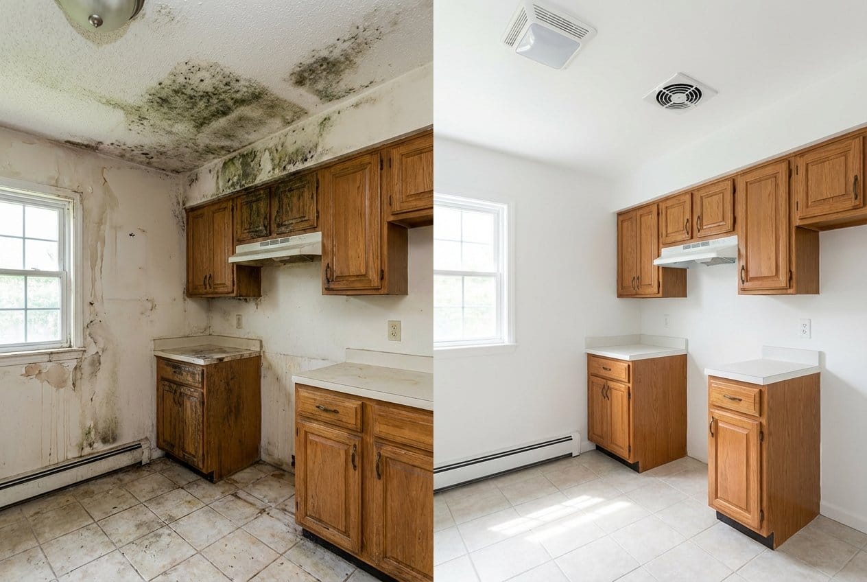 Alpine Mold Removal home kitchen restoration before and after in Alpine