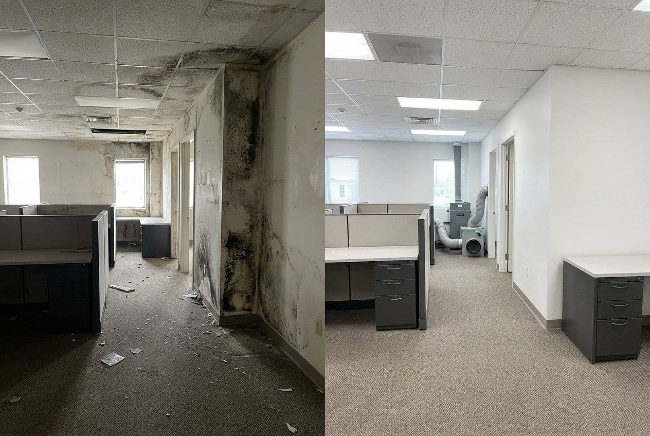 Alpine Mold Removal commercial office space restoration before and after in Alpine