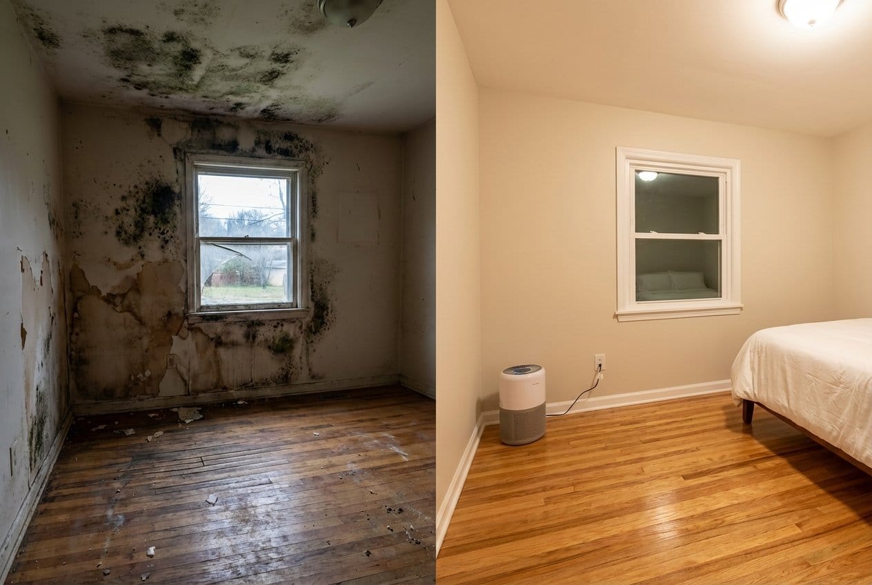 Alpine Mold Removal bedroom restoration before and after in Alpine